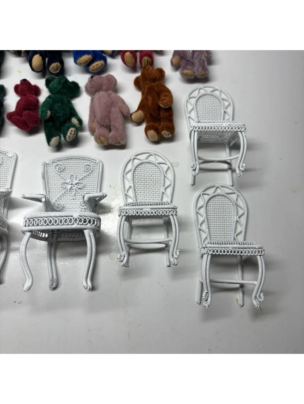 Lot of 12 Vintage Little Gem Miniature Teddy Bears Chu-Ming Wu 1995 Wire Chairs